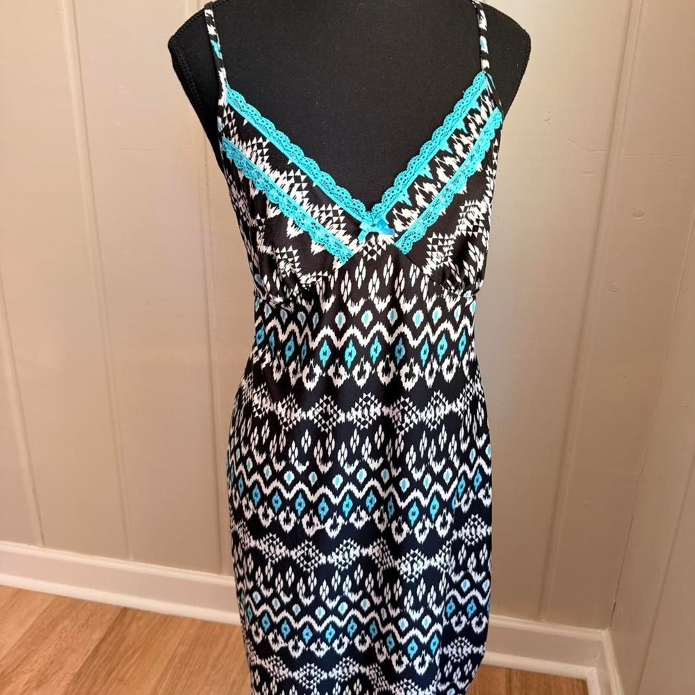 geometric lace trim slip dress mini